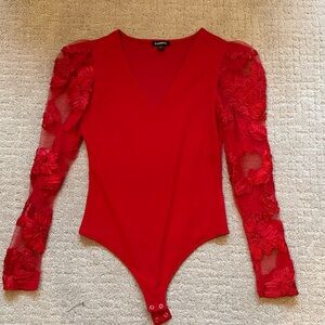 Express Red Lace Sleeve Bodysuit